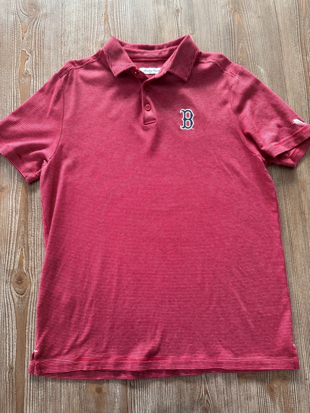 Tommy Bahama Men’s Size Small Red and White Striped Golf Polo Boston Red Sox